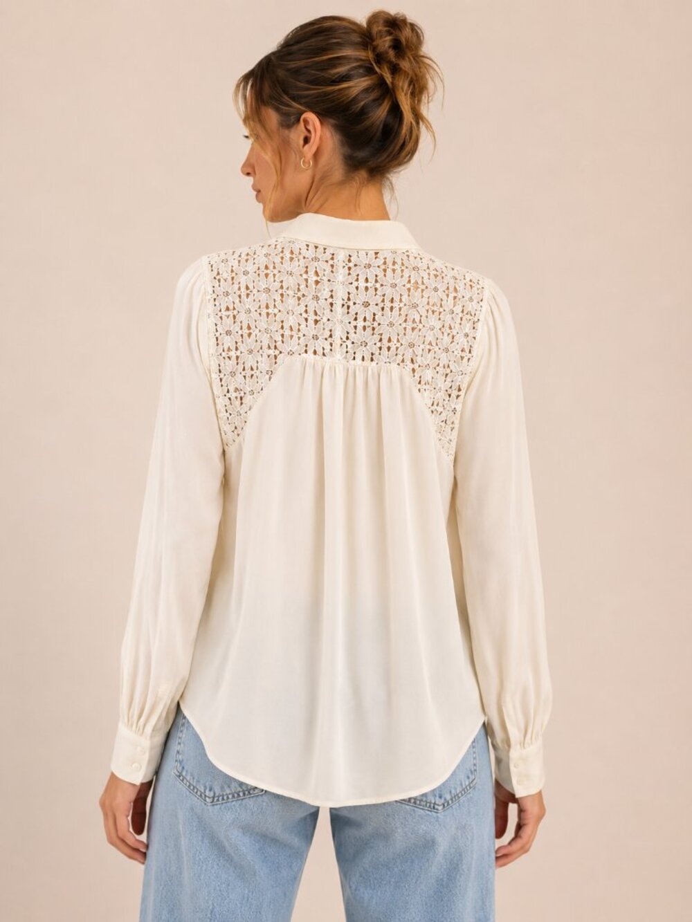 Tibi Silk Button Up with Floral Cotton Lace